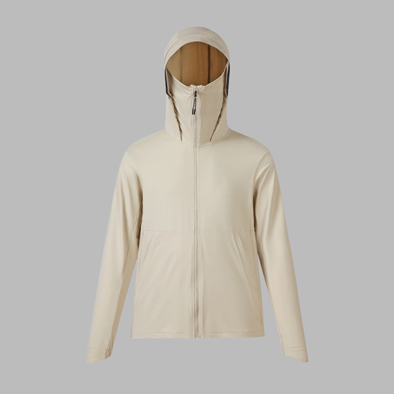 Beige Mens Long Summer Jackets Mens Light Jacket Hoodie With