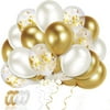 Crislove 70PCS Gold Metallic Chrome Latex Balloons Set with 4 Roll Ribbons, 12 Inch Gold Balloons, Gold Confetti Balloons and White Balloons for Birthday Party Supplies, Wedding Graduation Anniversary