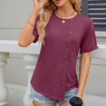 thumbnail image 6 of Women Button Down Tops Plain High Low Hem Tunic Shirts for Teen Girls Crew Neck Short Sleeve T Shirt Loose Lightweight Tees, 6 of 6