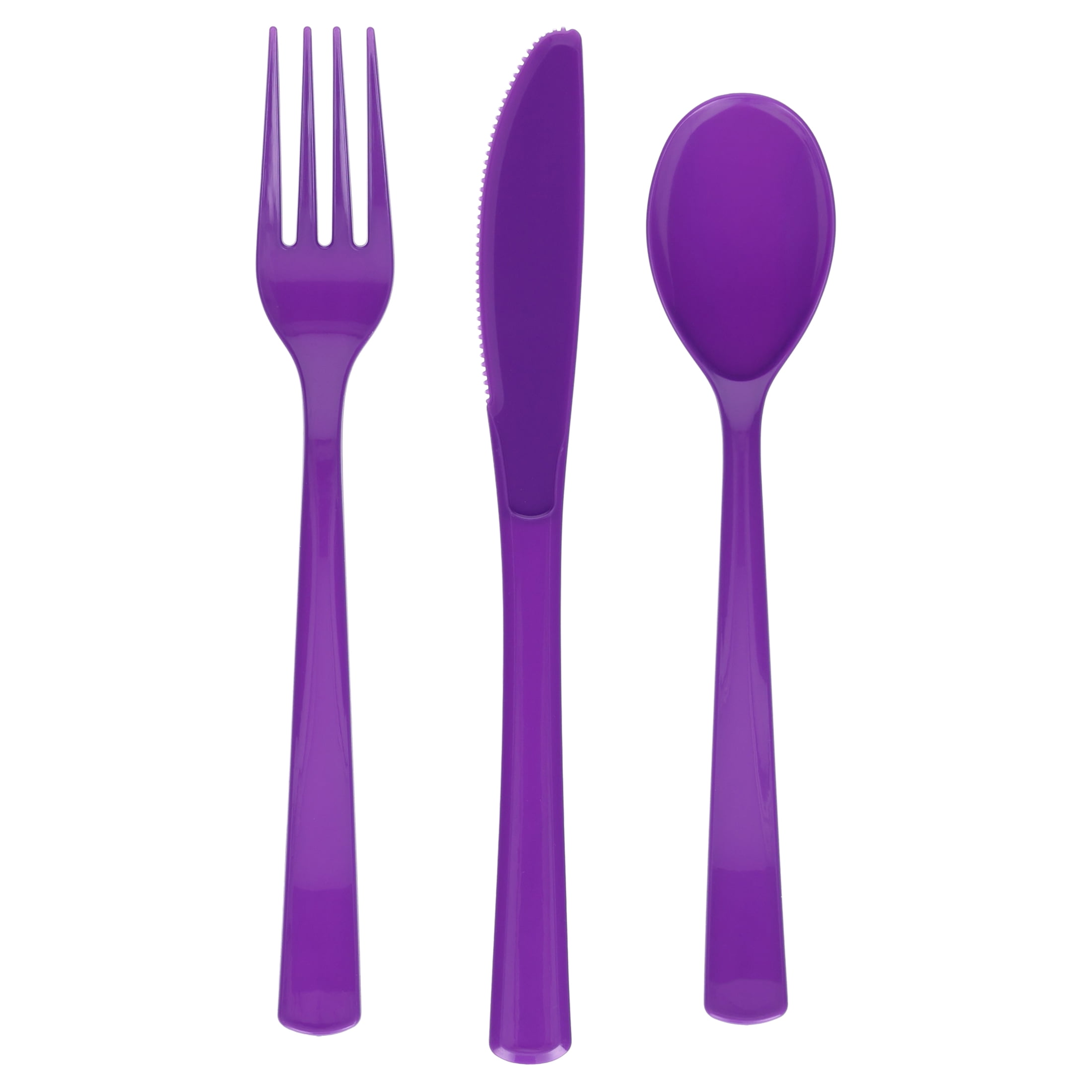 Plastic Disposable Cutlery Set, Purple, 24 Pieces, by Way To Celebrate