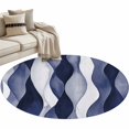 thumbnail image 2 of 4Ft Round Rug, Navy Blue Non-Skid Rubber Backing Large Area Rugs - Living Room Bedroom Home Office, Modern Moire Abstract Ripple Geometric Indoor Floor Mat Carpets Washable Rug, 2 of 9
