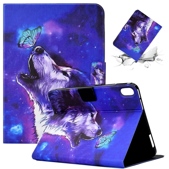 SaniMore for iPad 10th Generation 10.9" 2022 Case, PU Leather Wallet Flip Case with Auto Wake/Sleep Card Cash Slots Multiple Viewing Angles Full Wrap Protective Fashion Case for iPad 10th Gen, Wolf