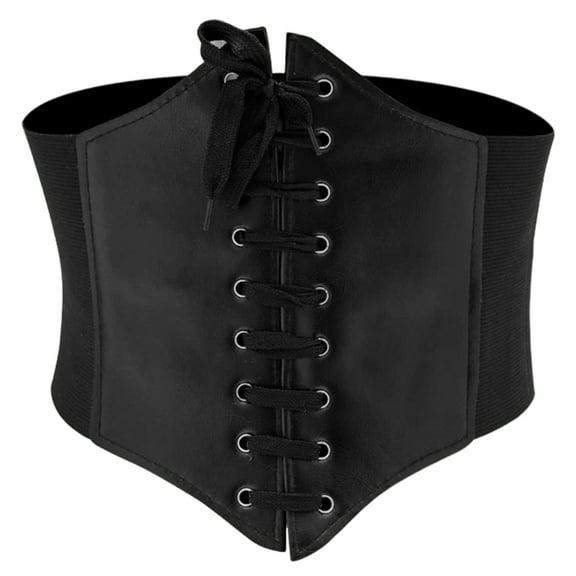 HUANLEDASH Women Lace-up Corset Wide Elastic Waist Belt Faux Leather Slimming Body Waistband Dress Shirt Decoration
