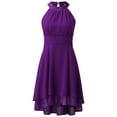 thumbnail image 3 of Beshee Spring Summer Dresses for Women 2025 Womens Summer Casual Solid Halter Neck Button Chiffon Splice A Line Dress Sundresses for Women, Womens Dresses Purple M, 3 of 5