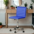 thumbnail image 6 of Furmax Leather Swivel Office Chair - Mid Back Vanity Chair for Makeup Desk, Armless Ribbed Task Chair with Ergonomic Support (Blue), 6 of 7