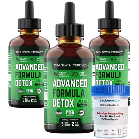 Salutem Vita™ Liquid Advanced Formula Detox - Detox Kit with Test Cup: Liquid Dietary Supplement for Total Body Cleanse - Supplement for Toxin Removal - 3 Pack - 2 Fl Oz (20 Servings)