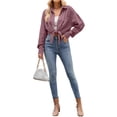 thumbnail image 5 of Hibeli Women Waffle Button Down Lapel Collar Long Sleeve Pocket Curved Hem Shirts, 5 of 7