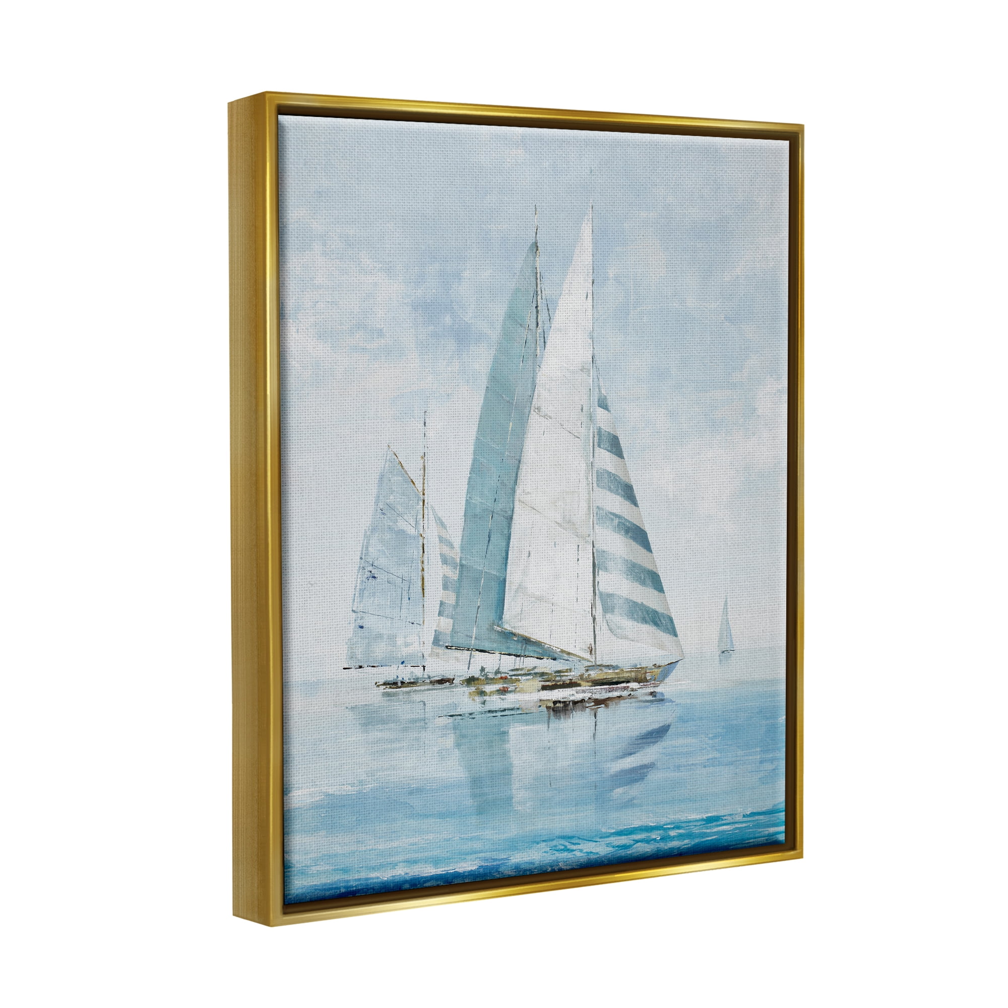 Stupell Industries Blue Maritime Sailboats Transportation Painting Gold Floater Framed Canvas Art Print Wall Art, 17 x 21