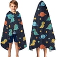 thumbnail image 3 of Dark Blue Dinosaurs Space Pattern Hooded Bath Towel，50"x30" for Ages 3 To 12 Kids, Quick Dry Lightweight Soft Microfiber Hood Beach Towel Cover Up for Kids, 3 of 7