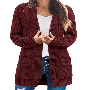 Women‘s Chunky Knit Long Cardigan with 2 Pockets Loose Knitwear Oversized Sweater