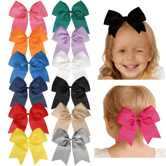 Joybowie 12 Pack 8 Inch Hair Bows, Solid Color Grosgrain Ribbon Red Clips For Girls Toddlers Infants