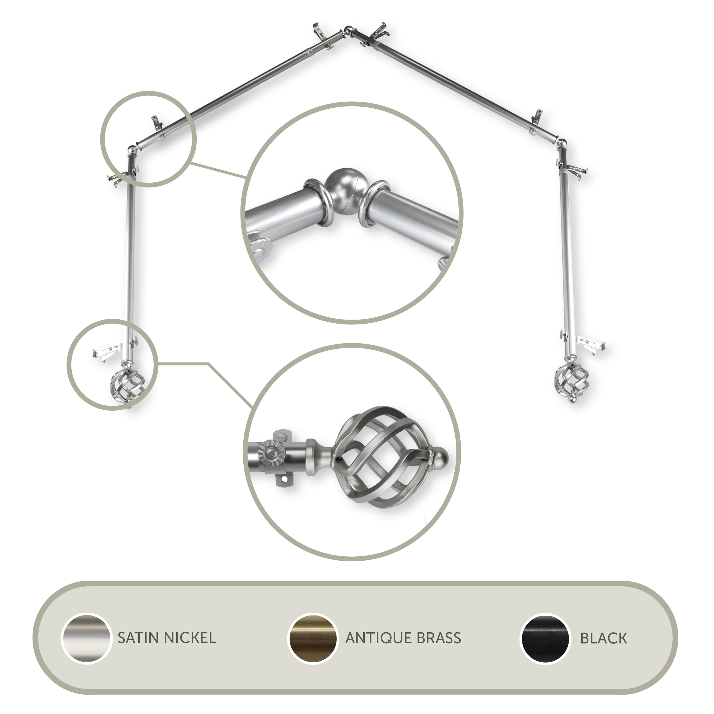 pics 3 Sided Bay Window Curtain Rod twist 13 16 4 sided bay window curtain rod satin nickel walmart com