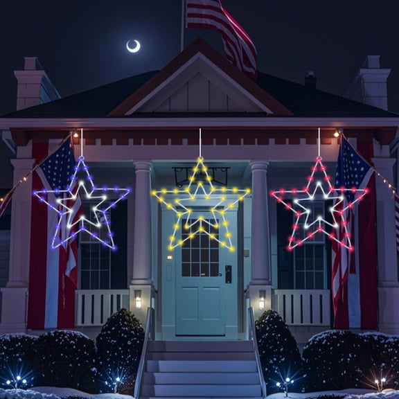 HengDidi Patriotic Iron LED Pentagram Window Light Red/White/Blue Glowing Decor for 4th of July, Memorial Day & Indoor/Outdoor Celebrations (12.2x12in)