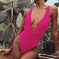 thumbnail image 5 of Sngxgn Women V Neck Swimsuits Tummy Control Ruched Swimwear Halter Bathing Suit(Hot Pink,M), 5 of 7
