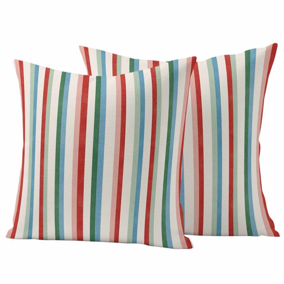 2 Pack Outdoor Waterproof Throw Pillow Covers,Vintage Stripes Colorful Line Decorative Square Pillow Case Patio Pillowcases for Chair Couch Sofa 16x16in