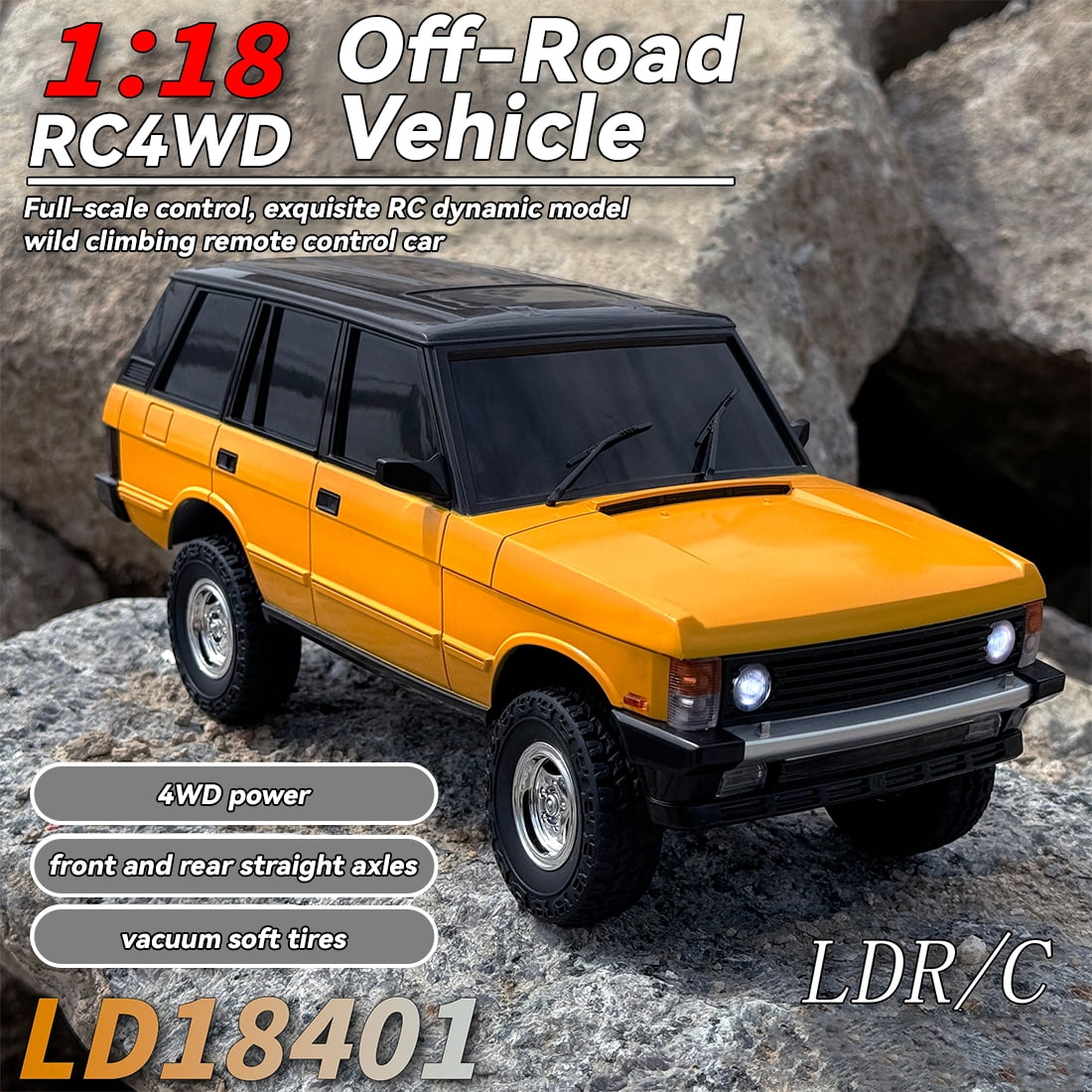 Off-Road RC Car, 1/18 Scale 2.4G 3CH 4WD RC Crawler Car with Flip-up Headlights, RTR Hobby Grade Collectible Model Gift for Adults & Hobbyists
