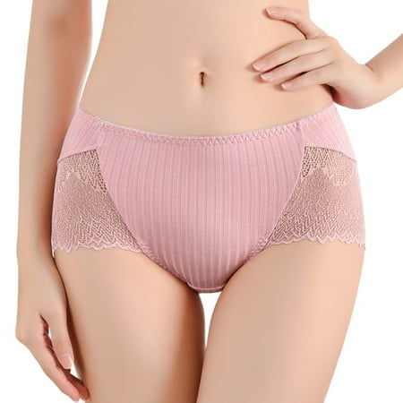

Women s Underwear Cotton Seamless Stripes Panties Soild Color Skin- friendly Lingerie Woman Panty Low Waist Pink L