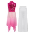 thumbnail image 4 of Doomiva Kids Girls Church Worship Praise Dance Outfit Sleeveless Sequin Tunic Swing Dress with Liturgical Pants Hot Pink 8, 4 of 7