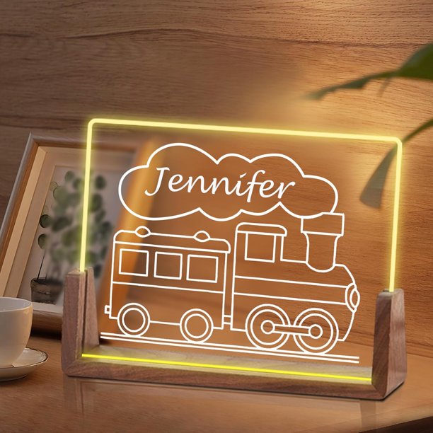 Luz de noche de tren personalizada para niños, regalos de cumpleaños de Navidad para niños personalizados, luz de noche de acrílico, decoración de guardería para bebé personalizada, lámpara de noche c