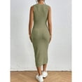 thumbnail image 6 of MLDRA Dresses for Women's Ribbed Bodycon Tank Skirt Sexy Slim Fit Sleeveless Side Slit Midi/Maxi Dress Strap Low-Cut Summer Party Dress for Prom or Wedding Guest, 6 of 7