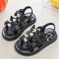 thumbnail image 2 of Gubotare Girl's Baby Toddler Flat Sandals with Bowknot Adjustable Ankle Strap Sandals Size 3 (Black,Big Kids 3), 2 of 9