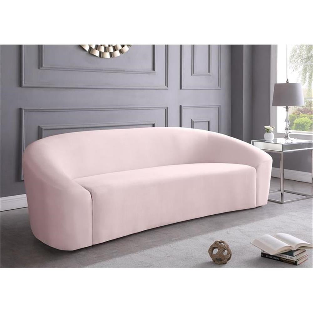 Bowery Hill Contemporary Curved Back Upholstered Pink Velvet Sofa