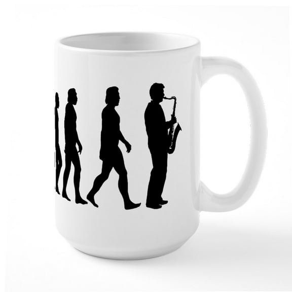 CafePress - Evolution Saxophone - 15 oz Ceramic Large White Novelty Mug