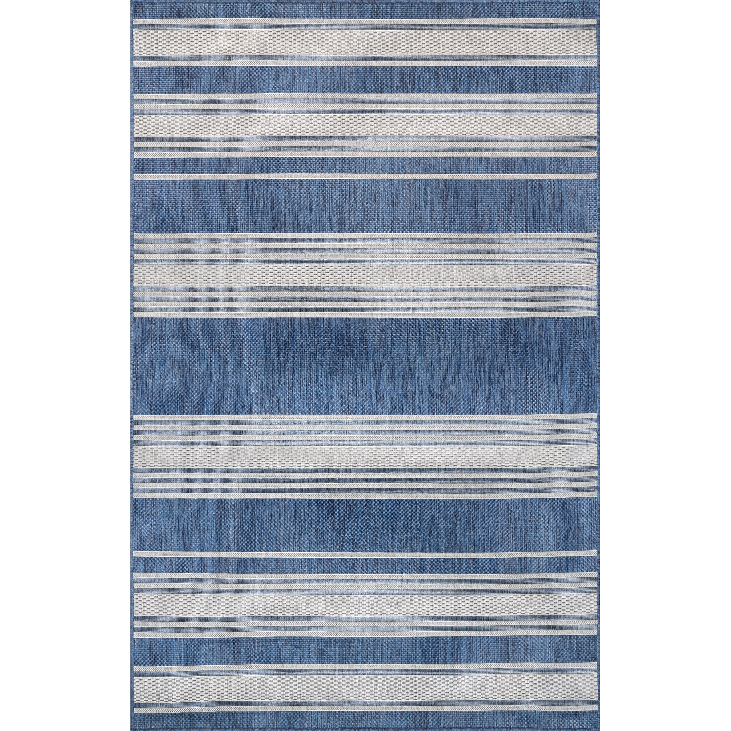 Coastal Charm Blue Stripe Synthetic 8' x 10' Washable Area Rug