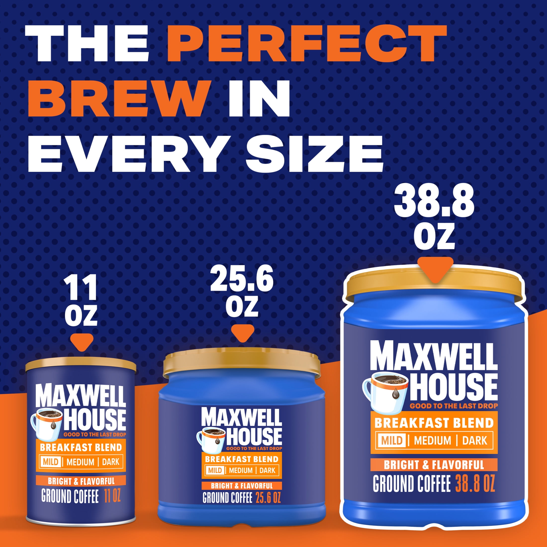 (6 pack) Maxwell House Breakfast Blend Mild Roast Ground Coffee, 38.8 oz Canister