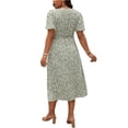 thumbnail image 4 of LWavelet Women's Plus Size Leopard Print Midi Dress Short Sleeve V-Neck Twist Front Casual Dress Light Green 2XL, 4 of 6