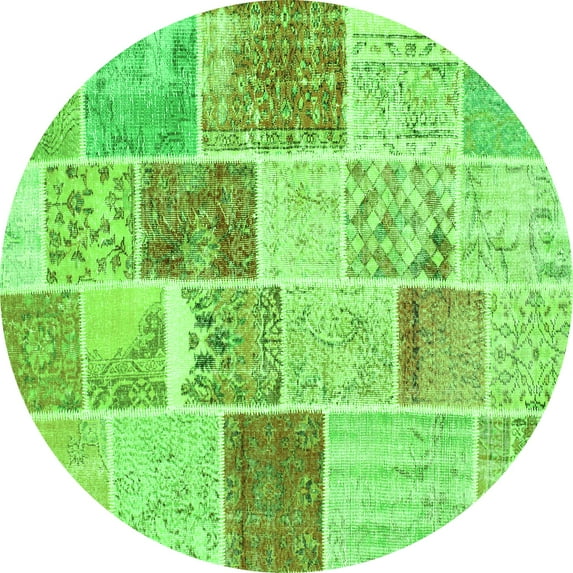 Ahgly Company Indoor Round Patchwork Green Transitional Area Rugs, 5' Round