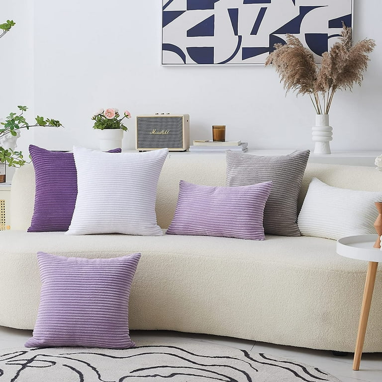 Purple Pillow Covers Decorative Throw Pillows Striped Corduroy