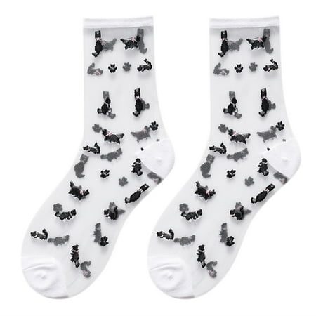 

Japanese Style Women Girls Summer Crew Socks Glass Fiber Transparent Cartoon for Cat for Butterfly Jacquard Ultra-Thin Mid Tube Hosiery