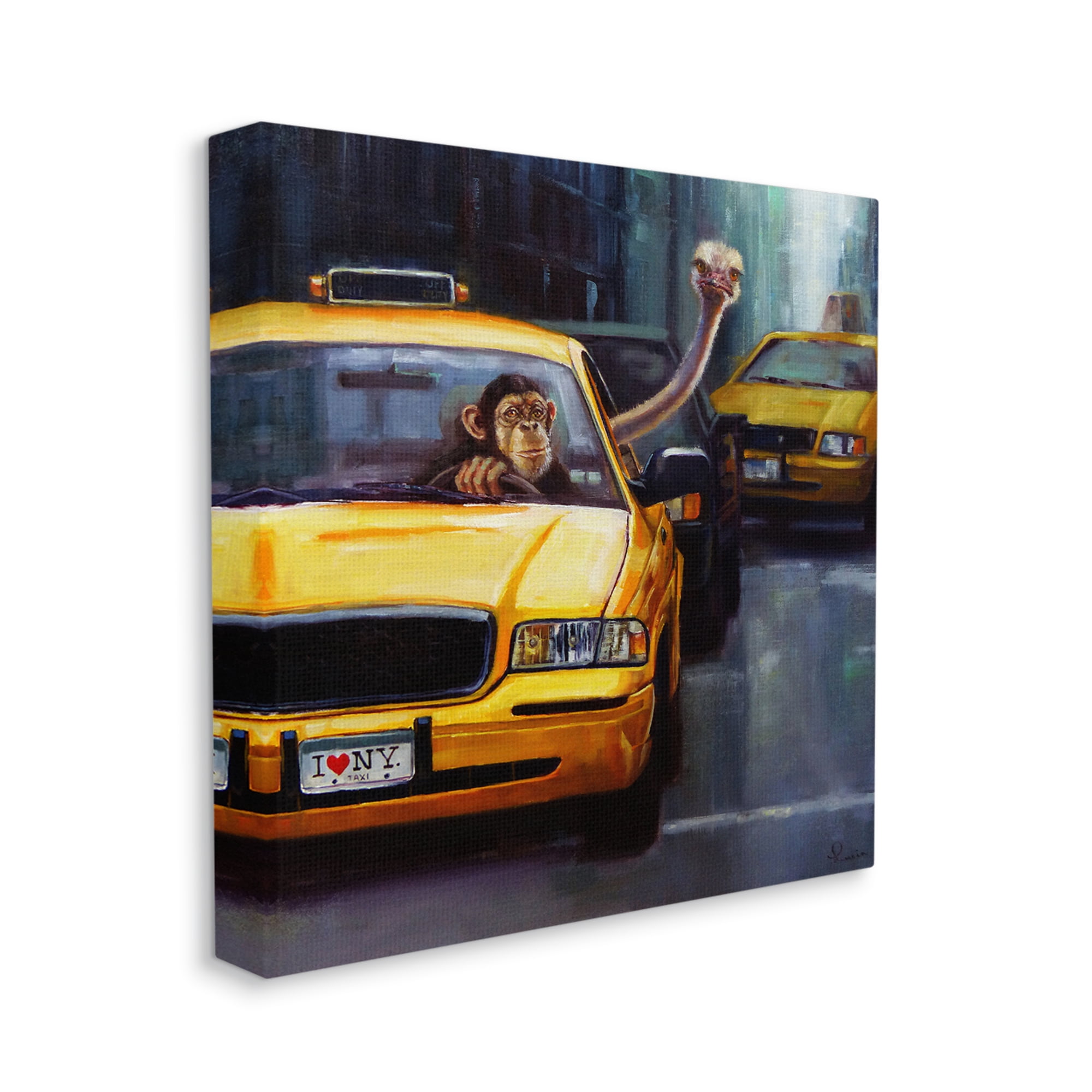 Stupell Industries Quirky Ostrich Monkey Taxi New York Traffic Canvas Wall Art, 17 x 17, Design by Lucia Heffernan