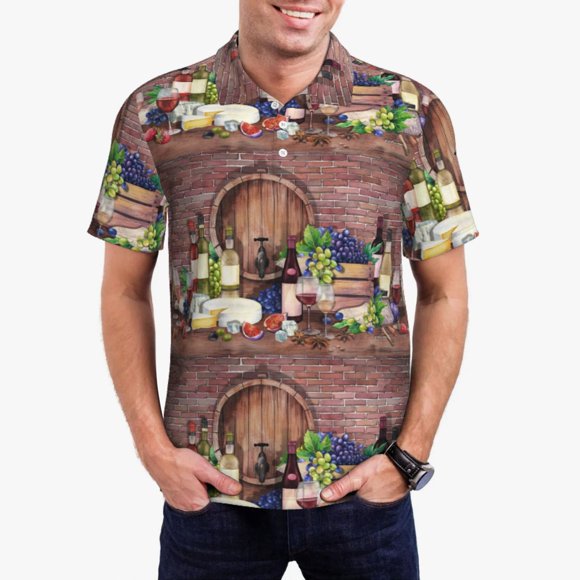 Balery Bottle Glass Red Wine Camisa Polo de Hombre con Estampado, de Manga Corta y Tejido Medio, Camisa Tipo Golf Polo-Medium