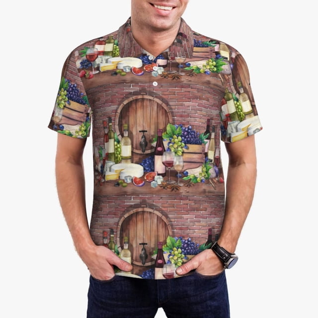 Balery Bottle Glass Red Wine Camisa Polo de Hombre con Estampado, de Manga Corta y Tejido Medio, Camisa Tipo Golf Polo-Medium