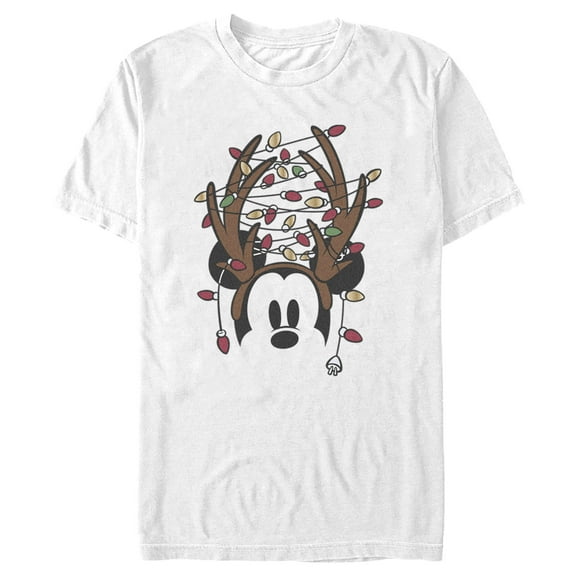 Men's Mickey & Friends Antlers with Christmas Lights  Graphic Tee White X Large