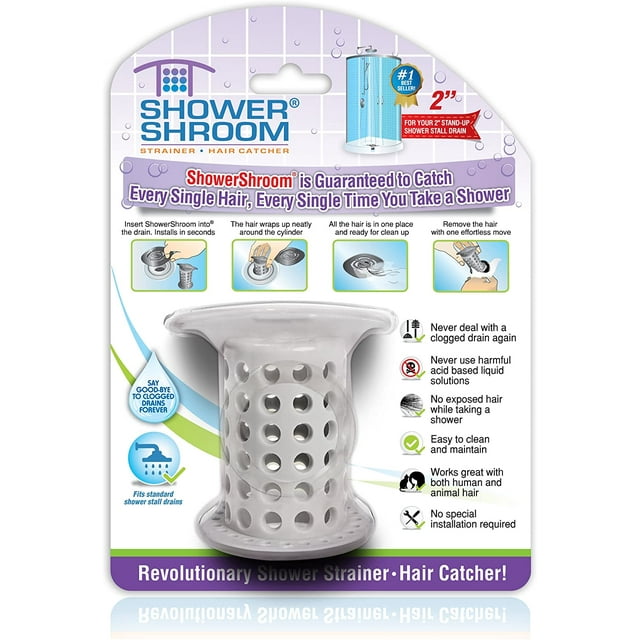 ShowerShroom The Révolutionnaire 2 Pouces Cabine de Douche Debout Protecteur de Drain Attrape-Cheveux/basculement, Gris