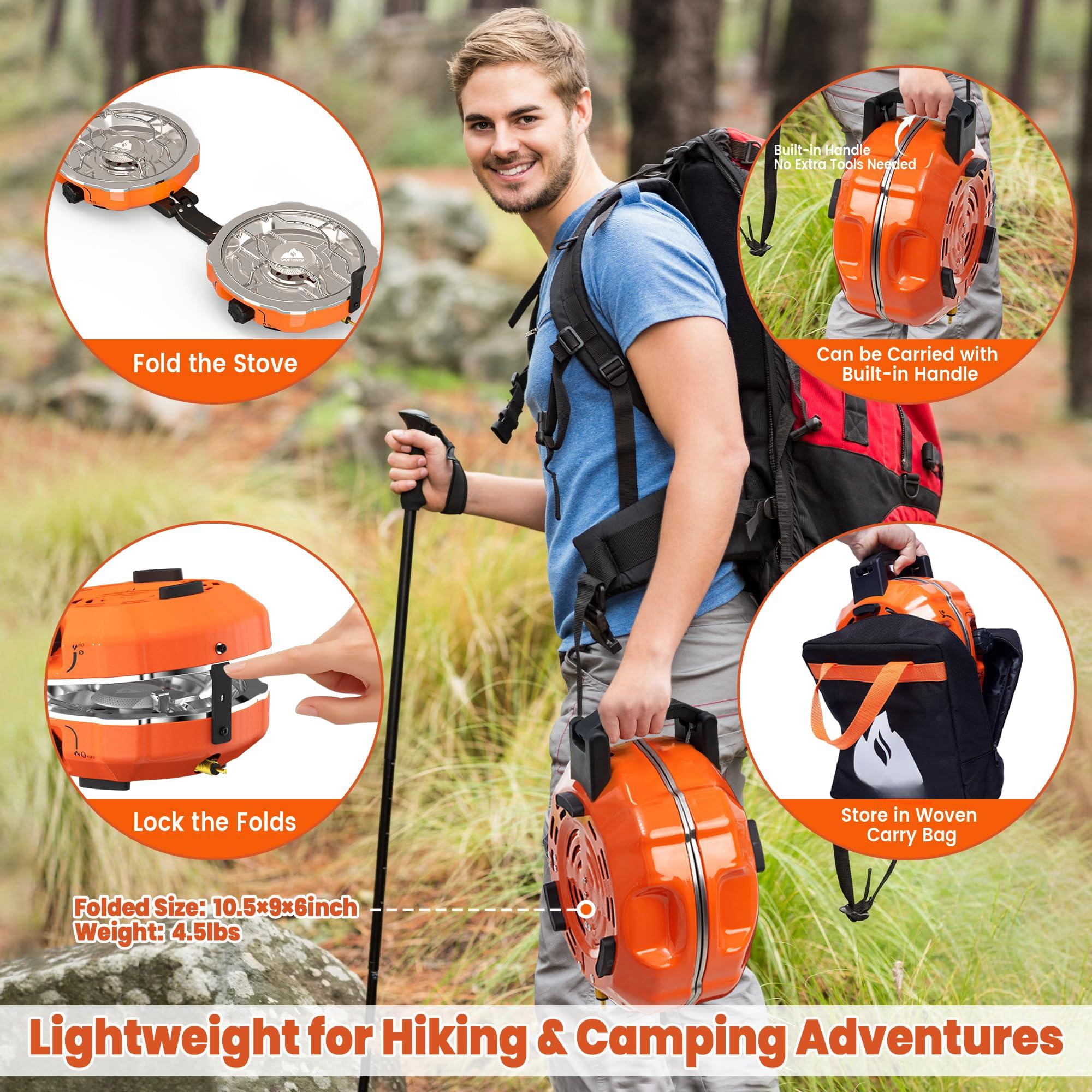 20 000 Btus 2 Burner Propane Camping Stove  Portable Folding Camp With Adjustable Burners Regulator And Carrying Bag Dual Gas Stoves Easy Handle For Tailgating Bbq
