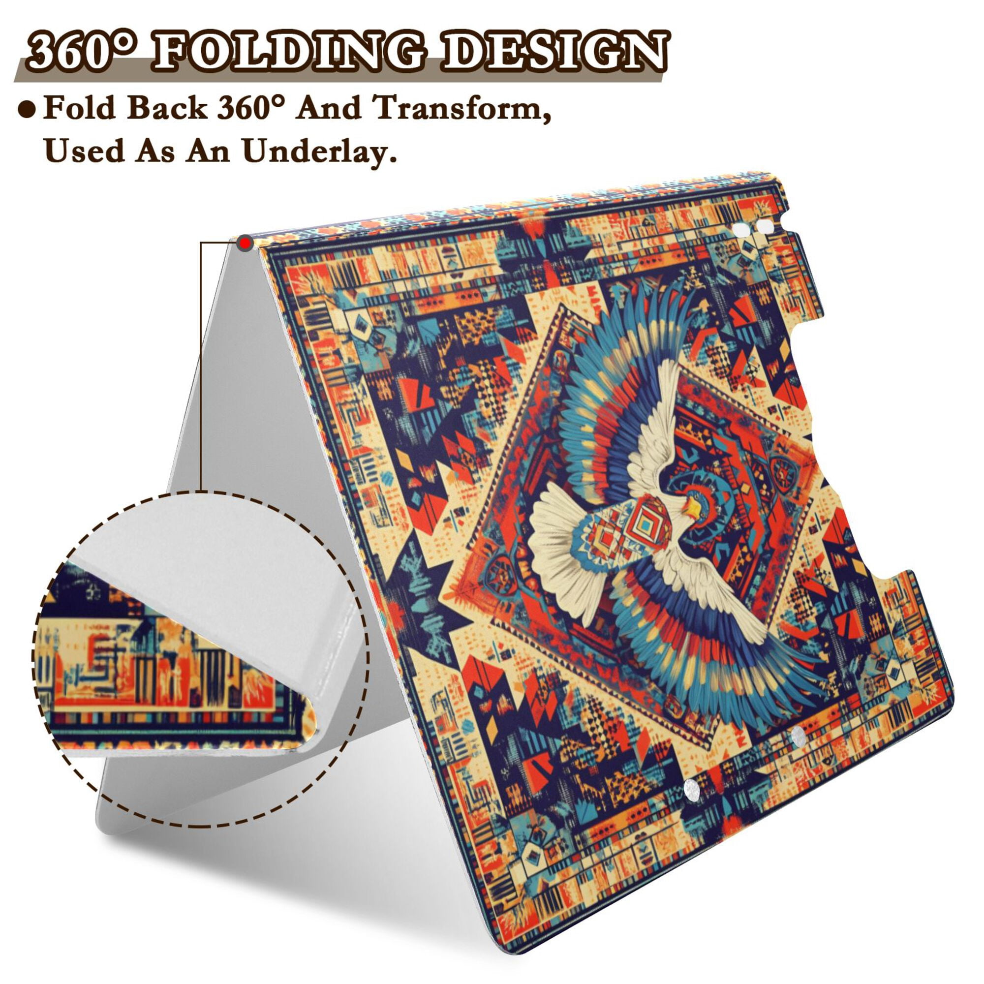 FORMRS A4 Clipboard Folder with Pen Holder Horizontal Foldable School Office Binder, Beige Geometric Eagle