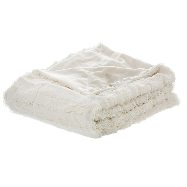 Cheer Collection Faux Fur Blanket, Luxurious Blanket for Couch, Throw Blanket, 60" x 70" inches, White
