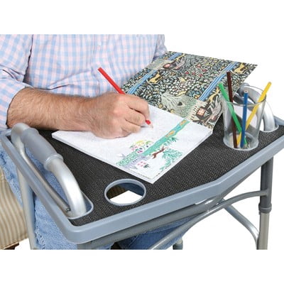 Support Plus Walker Tray Table - Mobility Table Tray for Walker, Non Slip Walker Tray Mat, Walker Accessories Mat, Cup Holder for Walker (21"x16") - Black