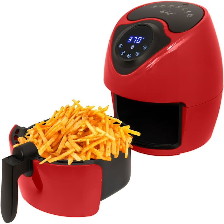 Deco Chef 3.7 Quart Electric Oil Free Digital Air Fryer Red with Deco Chef Gourmet 12 Pieces Stainless Steel Knife Set with Storage Block Walmart