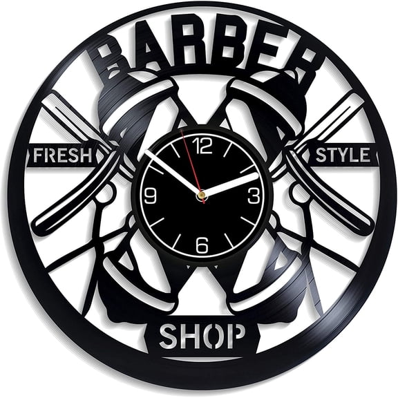 Amblelife Barbershop Vinyl Record Wall Clock Gift for Him Barbershop Wall Art Barbershop Clock Barbershop Gift Barbershop Vinyl Clock Barbershop Home Decoration 12 inch Wall Clock