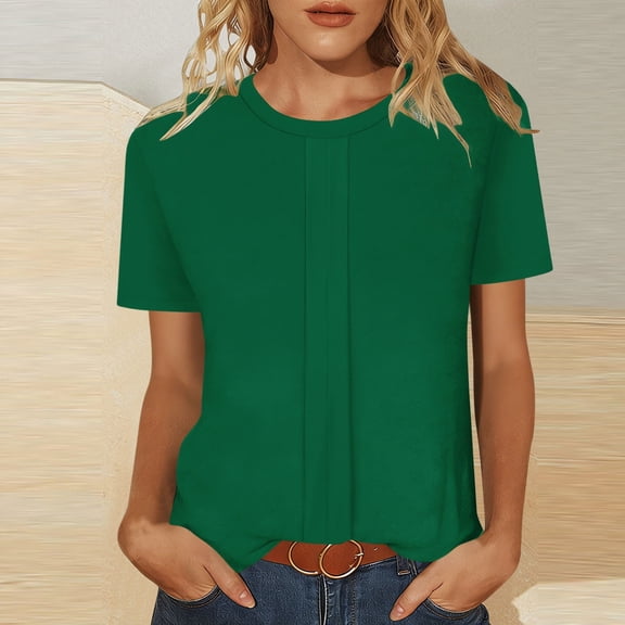 Juslio Fashion Womens Shirts Short Sleeve Casual Solid Color Crewneck Blouses Tops L