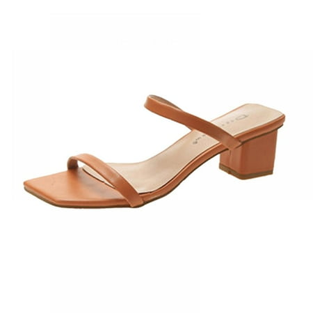 

MarinaVida Womens Fashion Leather Open Toe Mid Heel Slipper Sandals Shoes