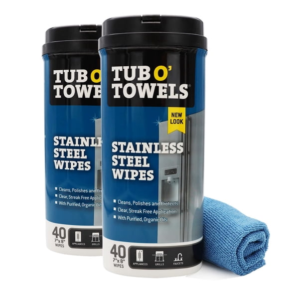 Tub O' Towels Lingettes Nettoyantes en Acier Inoxydable Robustes, 40 Unités, Lot de 2, avec 12â? x 12: Chiffon en Microfibre