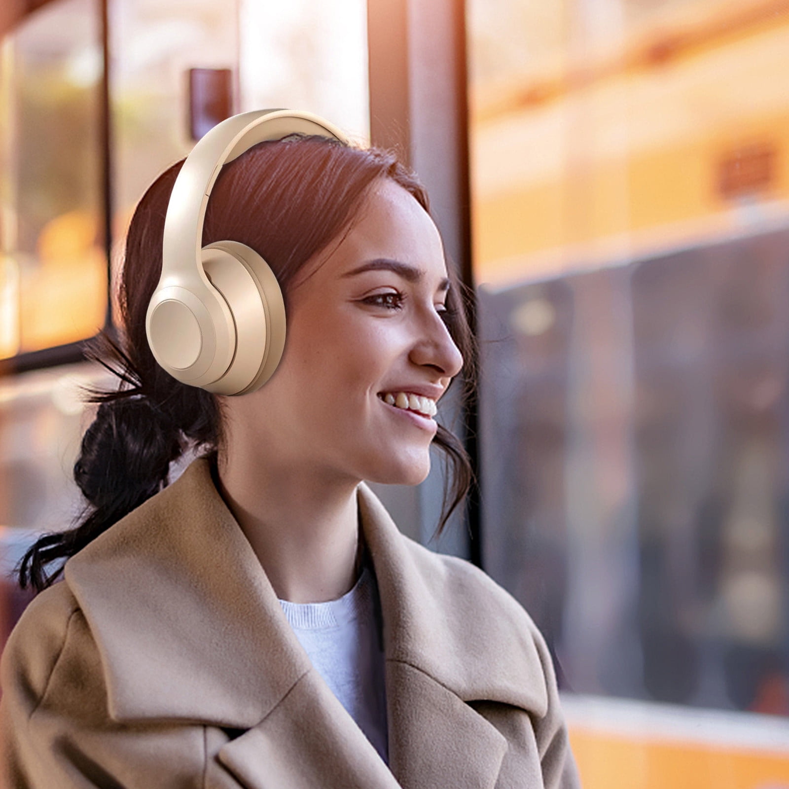 Wireless Bluetooth Over Ear Headphones Up to 28H Battery Life Headset with Microphone Gym Overhead Headphones Compatible with iOS & Android Mobile Phones, Computers, Laptop,Khaki