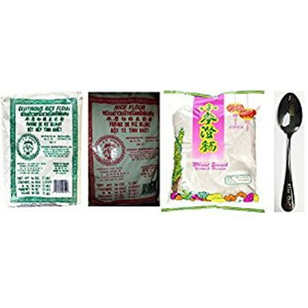 Glutinous Rice Flour Erawan THP + Thai Rice Flour Erawan Brand + Wheat Starch  16 Ounce + One NineChef (Best Whole Wheat Pasta Brand)