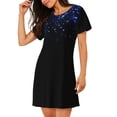thumbnail image 2 of Honeii Black Blue Glitter Sparkles Print Women's Loose Short Sleeve Nightgown, Soft Cotton Sleepwear, Comfy Loose Fit Pajama Dress for Sleep and Lounge, 2 of 6